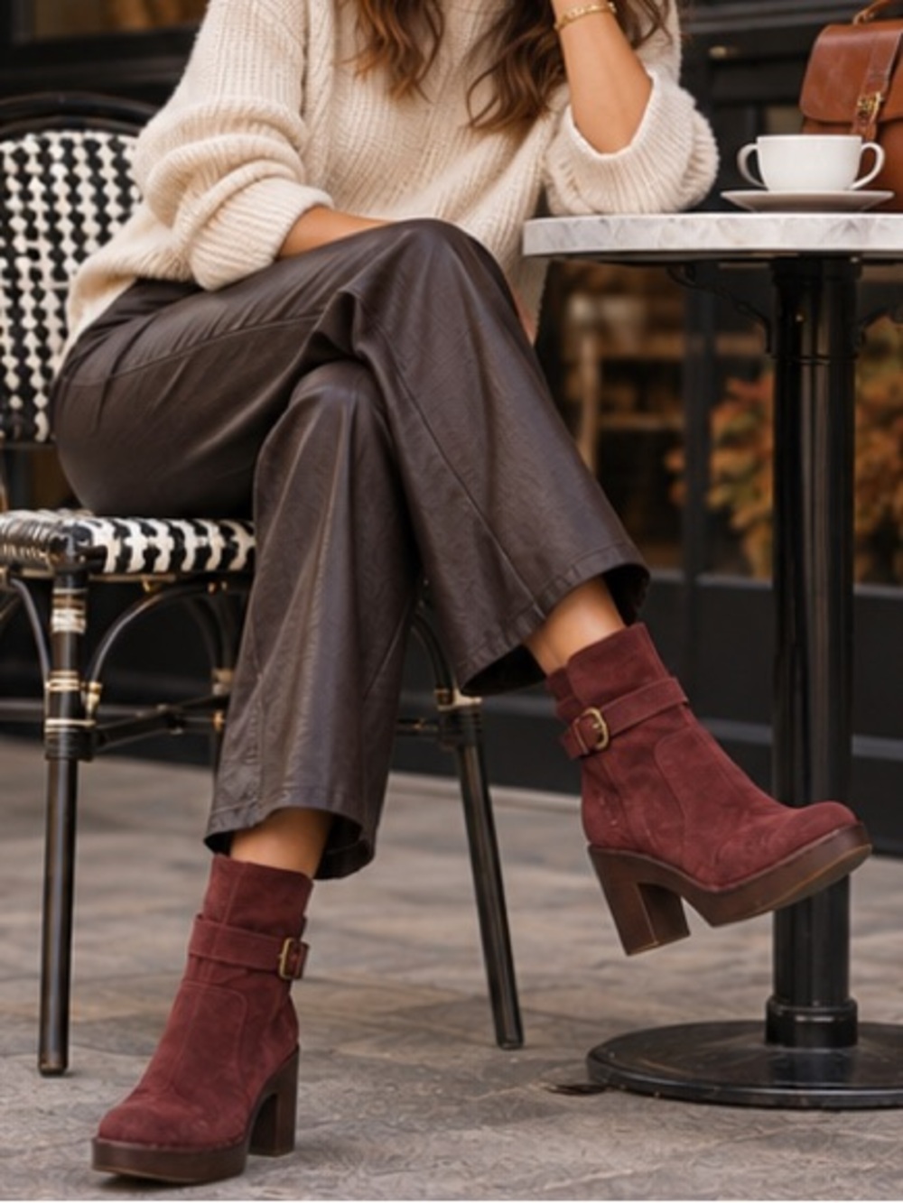 Børn Hailey Burgundy Red Suede Leather Platform Block Heel Ankle Boots NWOT